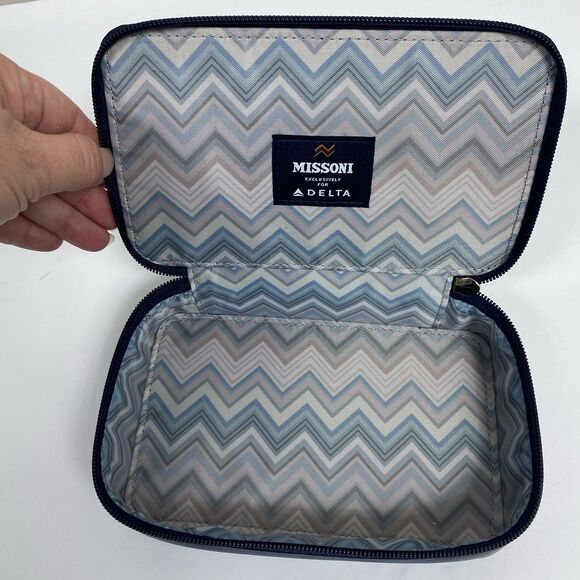 Missoni Toiletry Bag Zipper Travel Pouch Navy Blue Delta Luxe Cosmetic Organizer - Picture 2 of 9